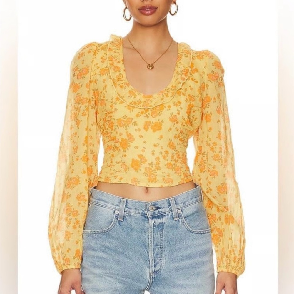 Free People Size Medium another life top mid blouse in honey floral combo